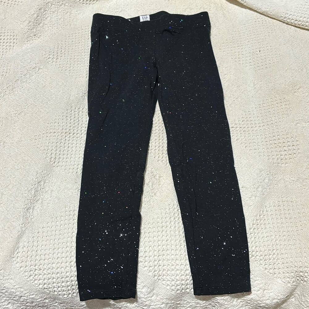 Gap S 6/7 black galaxy leggings silver all over metallic splatter dots euc